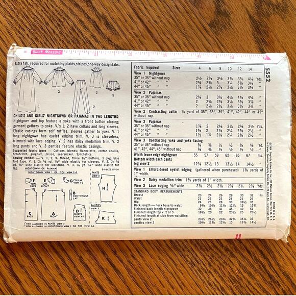 Vintage 1960s Simplicity 5552 Sewing Pattern Girls 6 Pajamas Nightgown COMPLETE - Picture 2 of 2